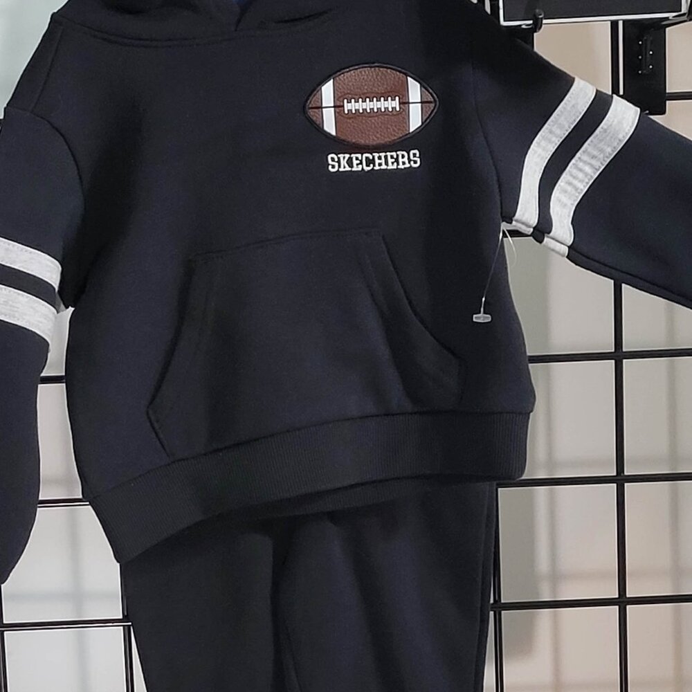 Skechers Boys' 2-Piece Hoodie and Pants Set - Black Football Graphic -18 and 24M